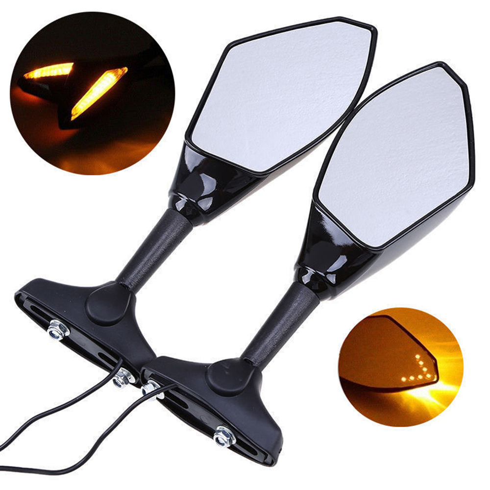 1 Pair With Amber LED Light Motorcycle Rear Mirror TURN SIGNAL Mirrors Fits for Yamaha YZF R1 R6 FZ1 FZ6 600R R3