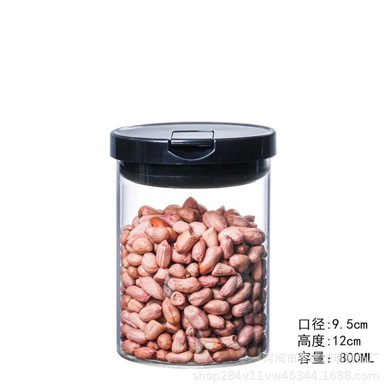 Cylindrical Transparent Glass Storage Tank Sealed Bottle Moisture-proof Food Grain Tank Kitchen Utensils Candy Tea Box: J