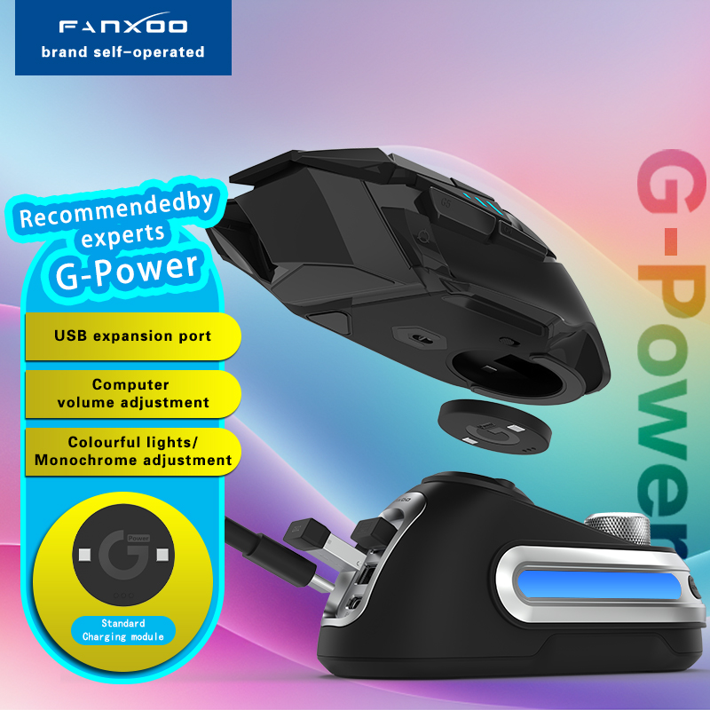 Fanxoo G-Power Mouse Wireless Charging Dock for Logitech G502 G502X Plus GPW G903 with RGB light computer volume control knob