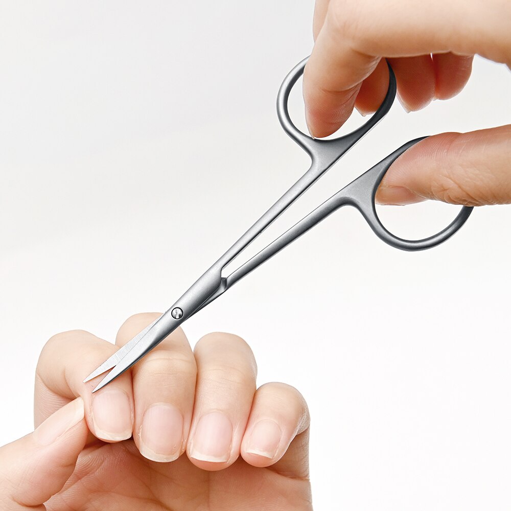Miss Sally-Tijeras de cejas con cuchilla curvada, removedor de vello Facial de pestañas, recortador de cutículas de piel muerta, herramienta de belleza de acero inoxidable