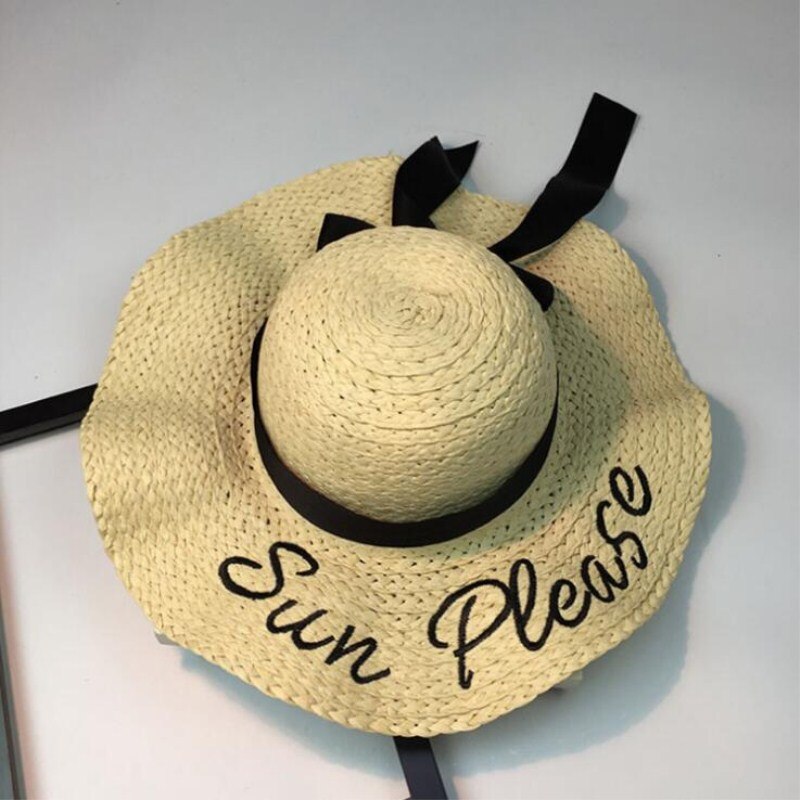 Gorra de Bordado de letras, sombrero de ala grande para mujeres, gorras juveniles de Sombrero de Paja de verano para mujeres, sombreros de Sol de sombra, sombrero de playa,