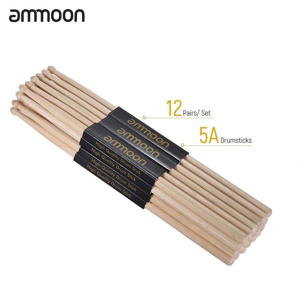 Ammoon-Juego de baquetas de madera, 3/12 pares, 5A/ 7A, palitos para tambor, accesorios para instrumentos de percusión: 12 Pairs 5A