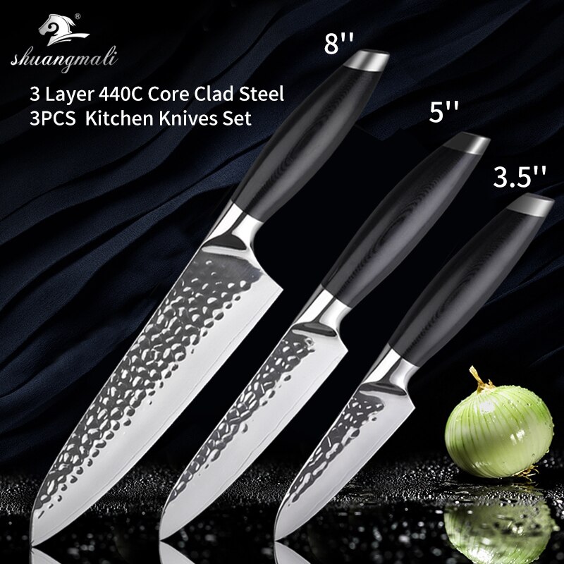 Utility Home Kitchen Knife Set 440C Forged Stainless Steel Chef Knives Set Slicing Paring Steak Chinese Cleaver Chef Knife Set