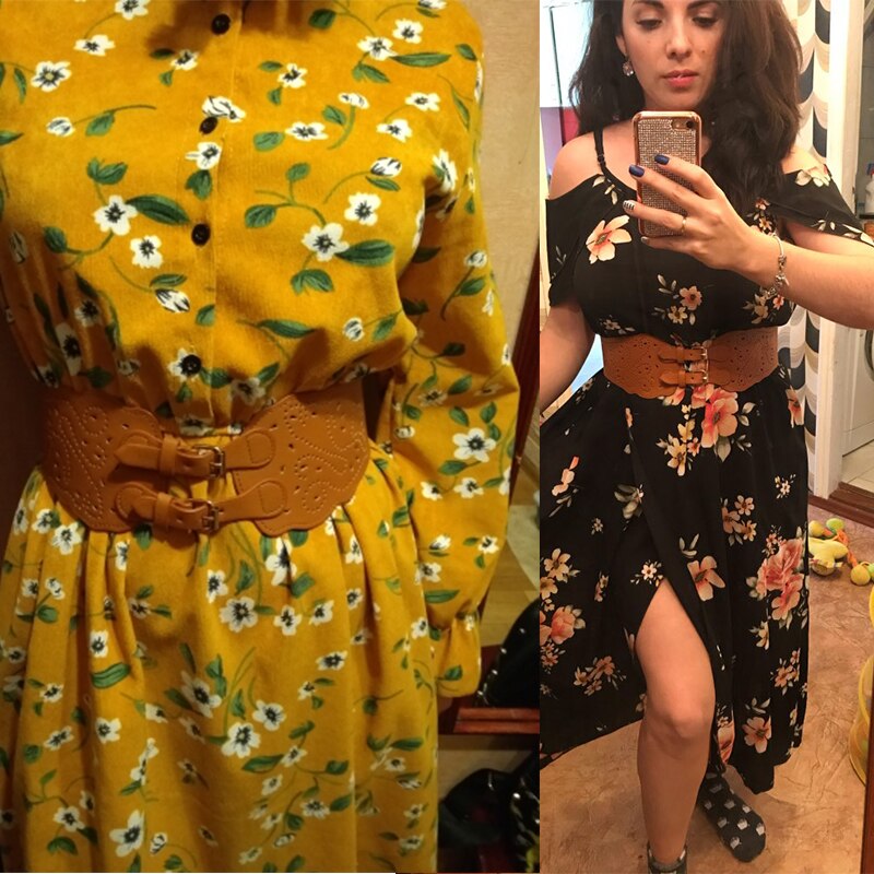 Elastic Wide Women Belts Double Buckle Ladies Belts For Dresses Coat Female Leather Corset Belt Black White Waistband