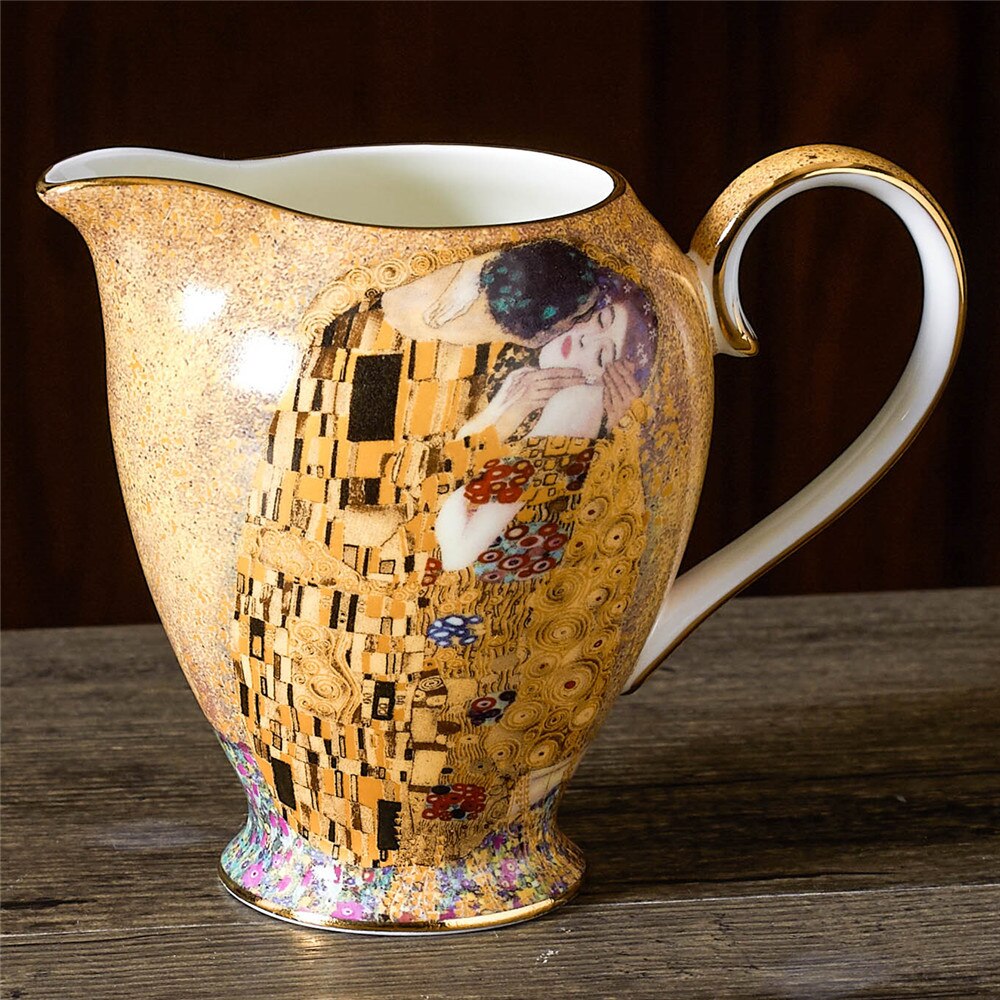 Luxury Bone China British Tea Cup Set Gustav Klimt Porcelain Coffee Set Ceramic Teapot Creamer Sugar Bowl Milk Jug Coffeeware: milk jug