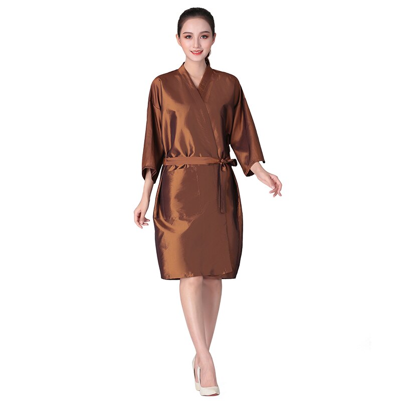 1 st frisör kimono skönhet spa klänning morgonrock hårkappor missfärgning styling frisörsalong frisör omlottduk: Brun
