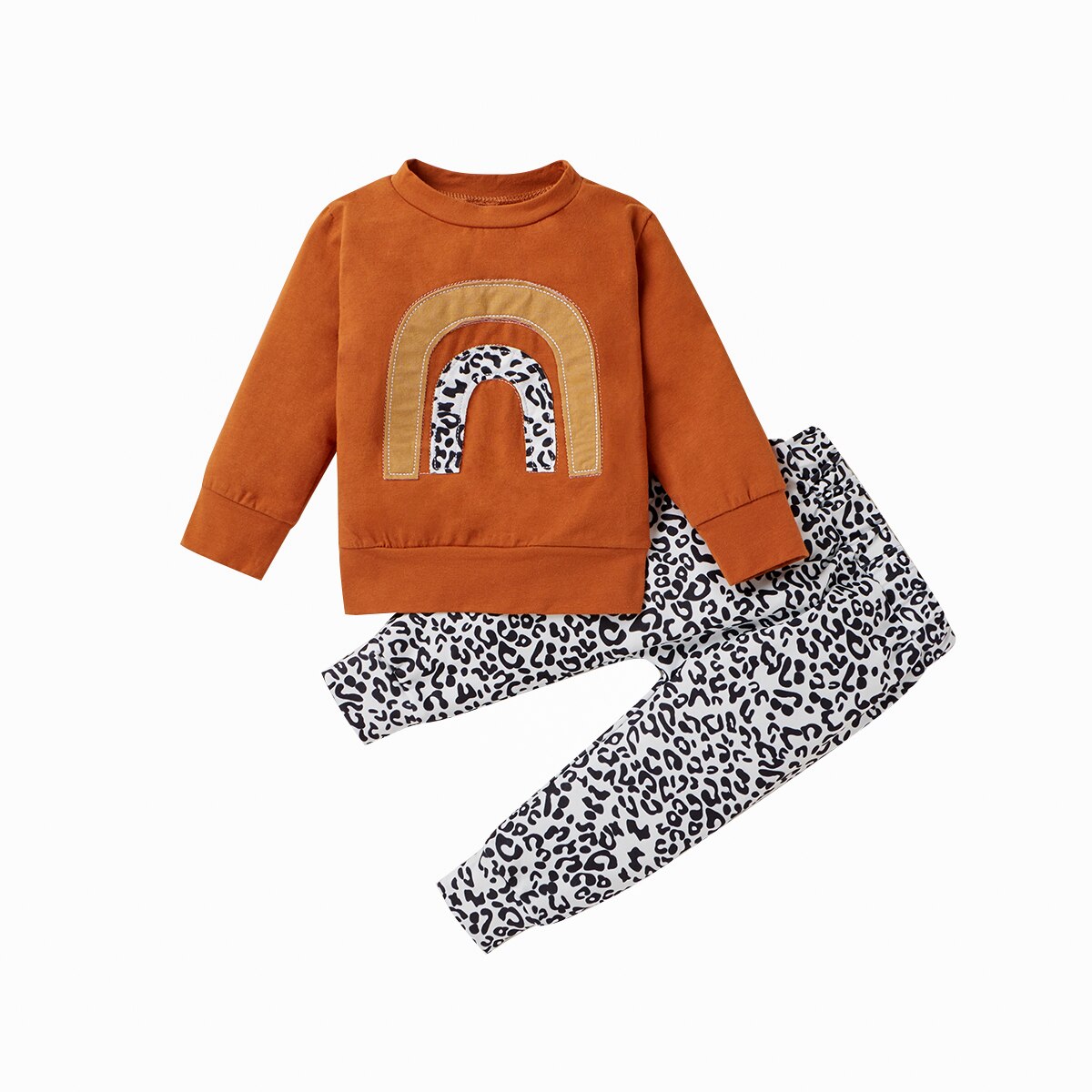Chemise d'automne pour bébé fille, costume pantalon, haut à manches longues à col rond imprimé arc-en-ciel, pantalon léopard de jogging ample pour fille: 6M