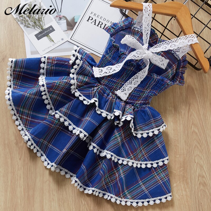 Melario Baby Girl Dress European and American Style Children Dress Plaid flying Sleeve Kids Birthday Dress Girls Princess Dress