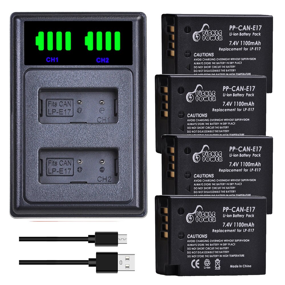LPE17 – kit de chargeur de batterie LP-E17, pour Canon EOS 200D M3 M5 M6 750D 760D T6i T6s T7i 800D 8000D Kiss X8i, accessoire d'appareil photo: Charger and 4Battery