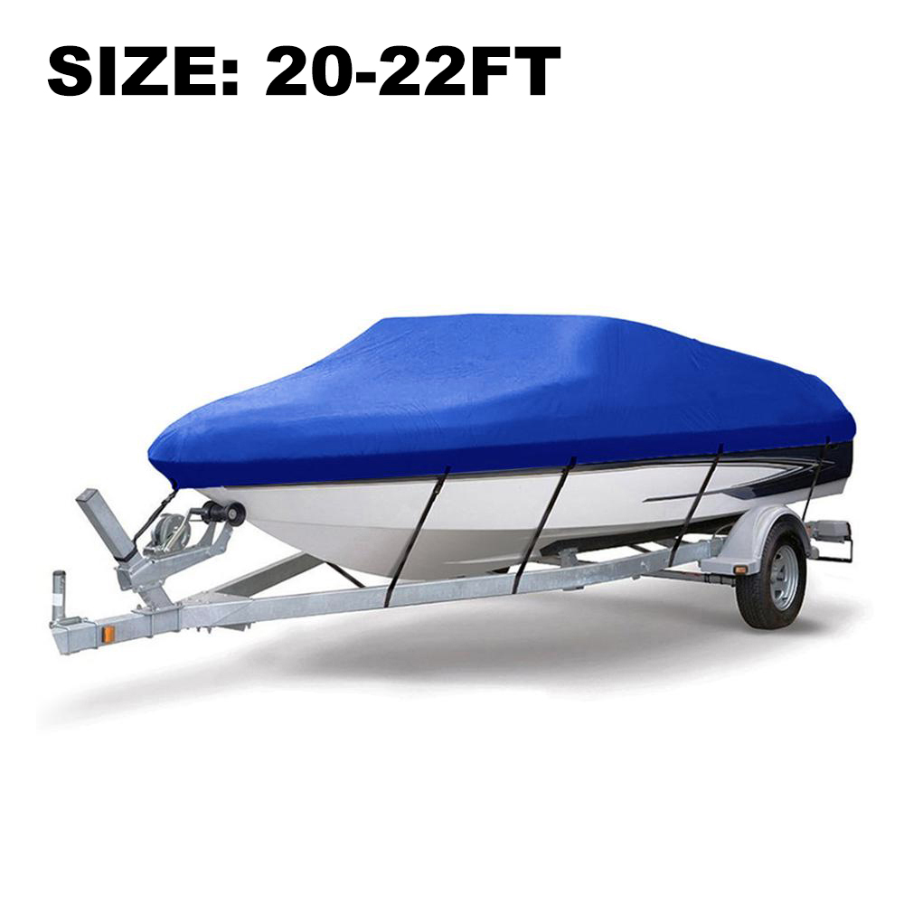 11-22FT 5 Size Available Boat Cover Anti-smashing Durable and Tear Proof Made of Heavy Duty Silver Reflective 300D Oxford Fabric: Blue  17-19FT