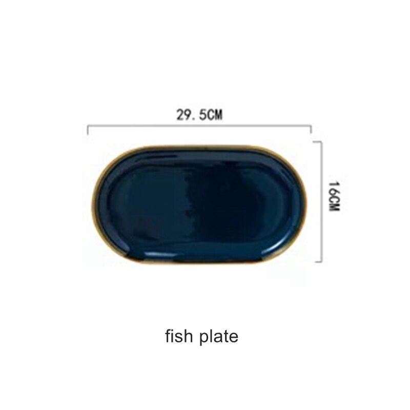 Plates Dishes Luxury Tableware Plate for Food Porcelain Kitchen Dish for Restaurant Party 1/2/4 Person Dinner Plates Set: blue fish plate