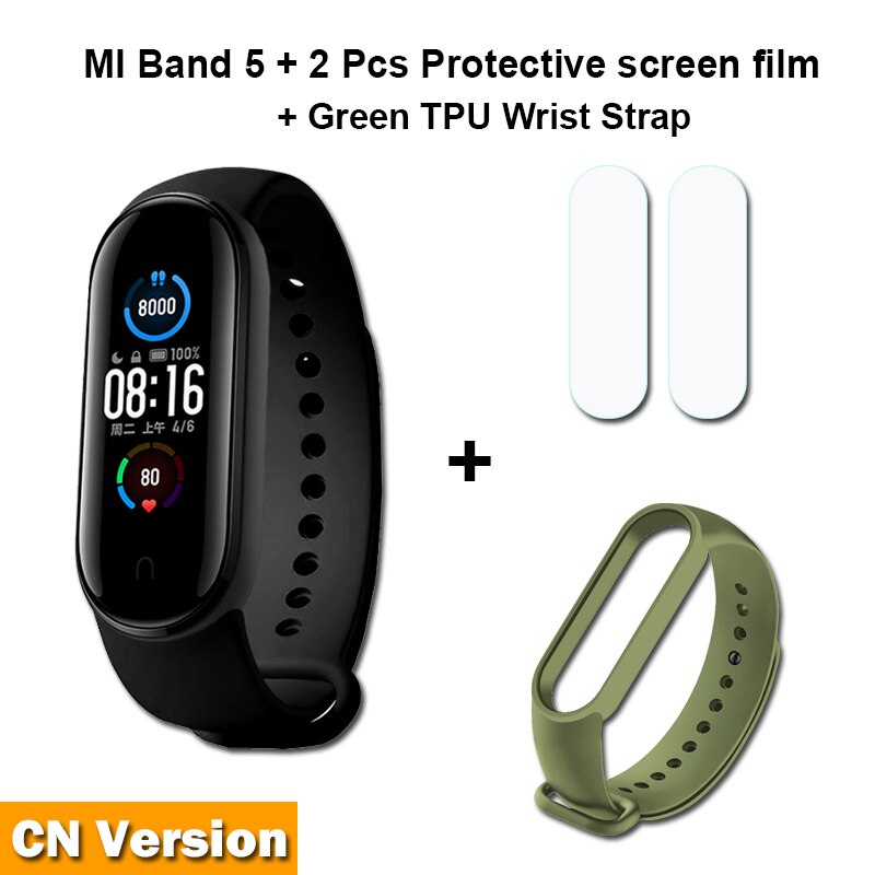 Xiaomi Mi Band 5 Smart Bracelet 4 Color AMOLED Screen Miband 5 Smartband Fitness Traker Bluetooth Sport Waterproof Smart Band: Add Green