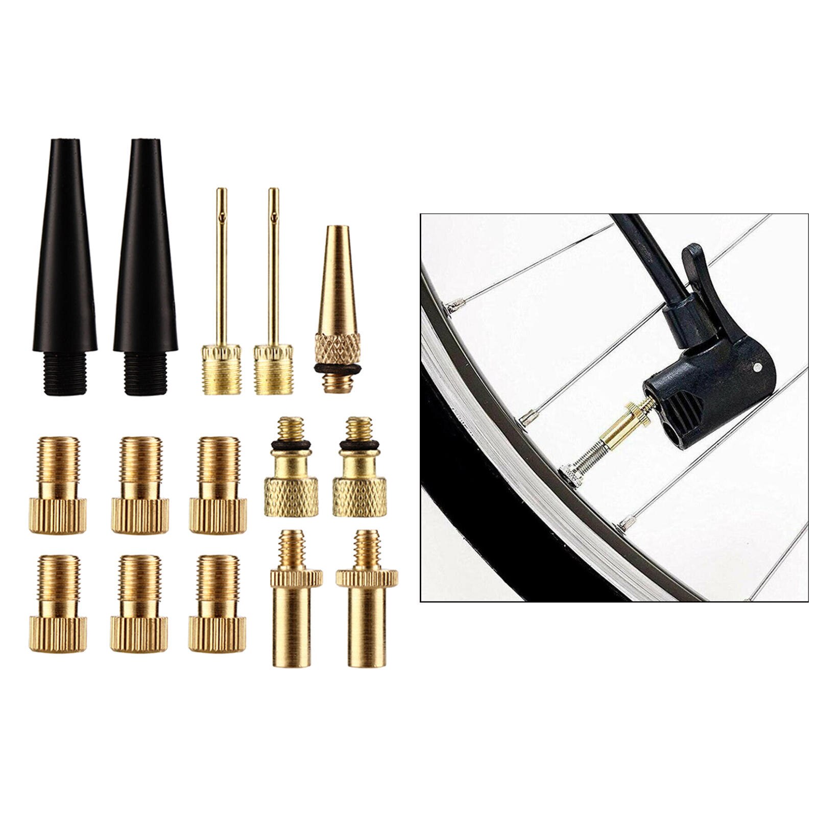14/15pcs Bike Pump Adapter, Schrader, Donut, Presta Valve Adapter Adaptor Conversion Nozzle Ball Pump Needle Nozzle Kit