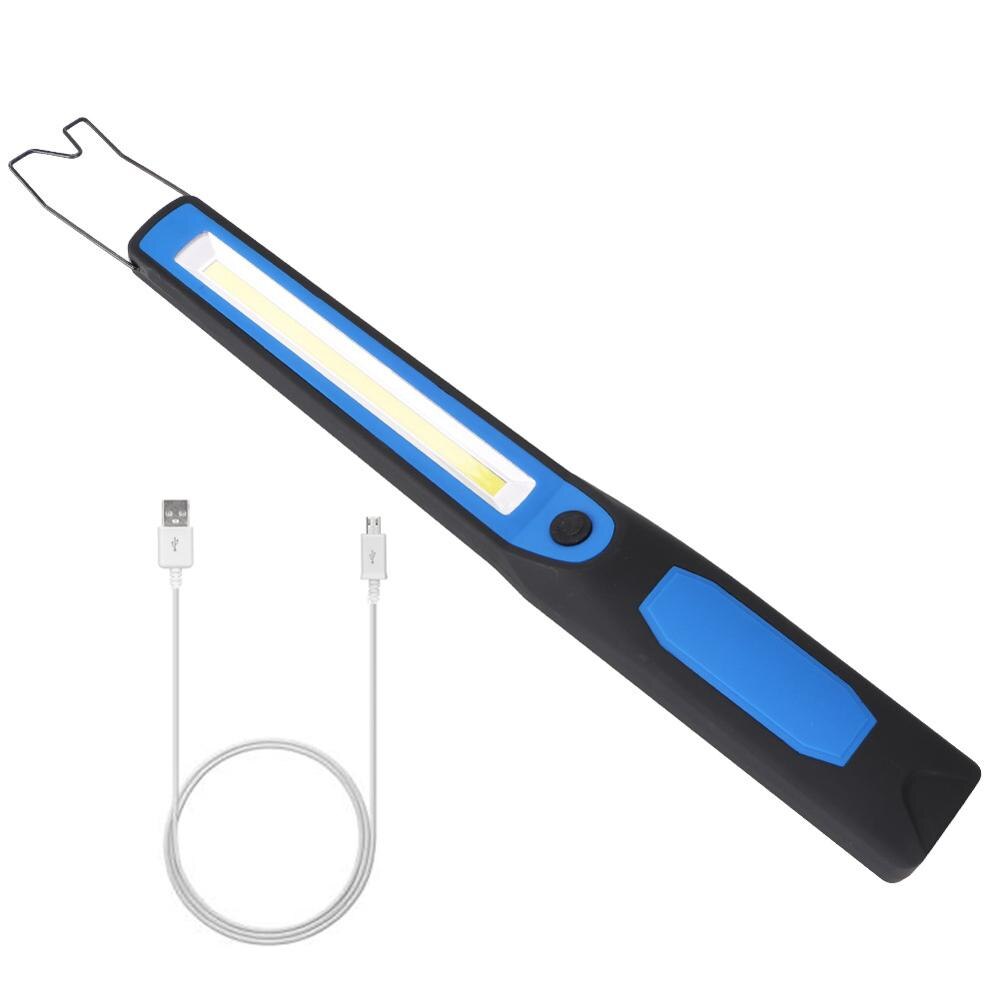 Luz LED de trabajo recargable por USB para coche, lámpara de emergencia de reparación magnética COB, linterna portátil para acampar, lámpara de gancho colgante: Azul
