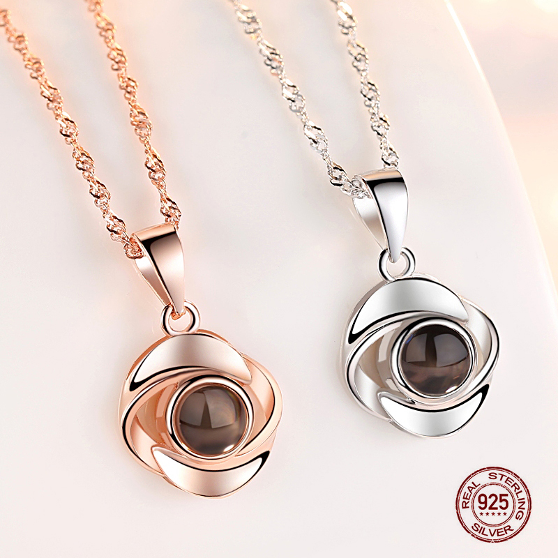 925 Zilveren Charm Ketting Projectie Hangers Ketting Rose 100 Talen I Love U Dames Sleutelbeen Keten Valentijnsdag