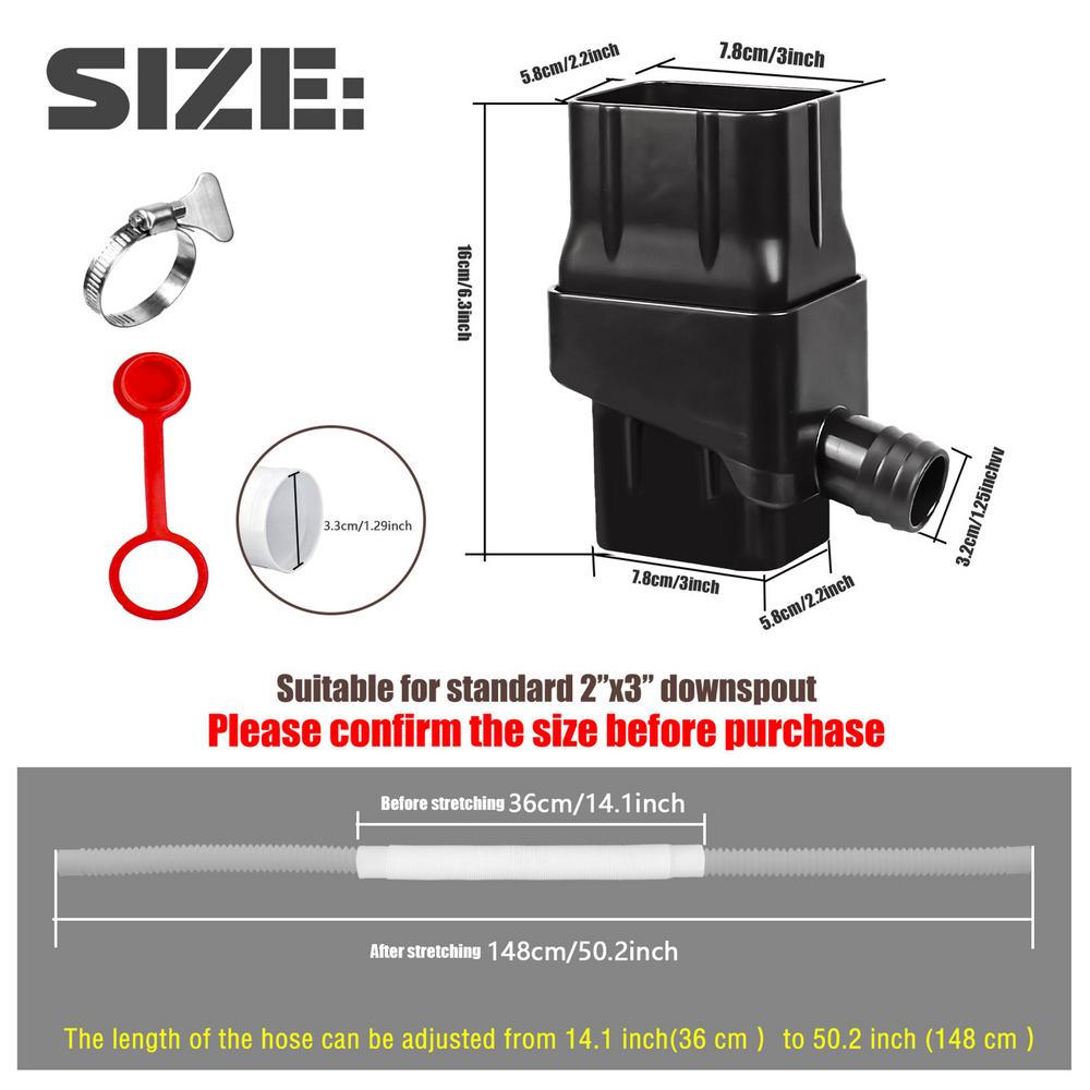 Silicone Plug Downspout Rain Water Collection Diverter Connector System Colander 2x3 In With Silicone Plug Accessory: black