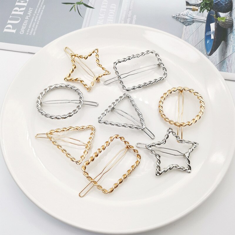 Weven geometrische driehoek haarspeld speld metaallegering cirkel haarspeld haarspeld meisjes vrouw haaraccessoires hoofddeksels