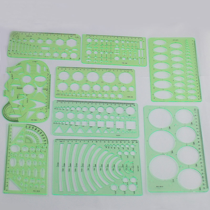1 pcs Geometry Template Ruler Stencil Drawing Measuring Tool Green Plastic Student Lab Stationery Ruler School Supplies