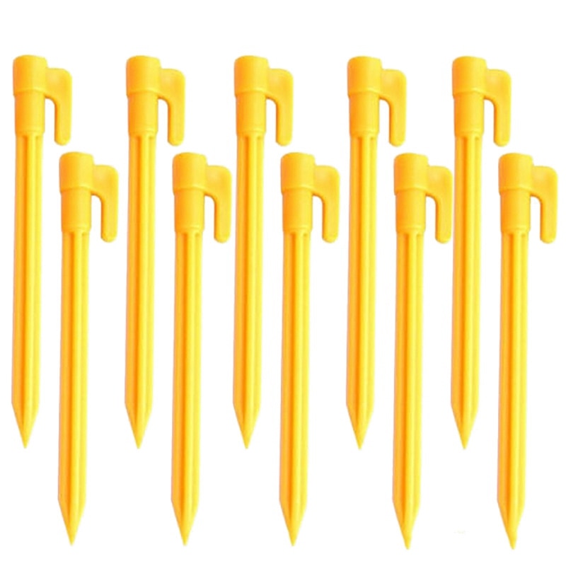 10Pcs Camping Gereedschap Plastic Haringen Nagels Zand Grond Stakes Outdoor Camping Tent Luifel Geel Tent Accessoires