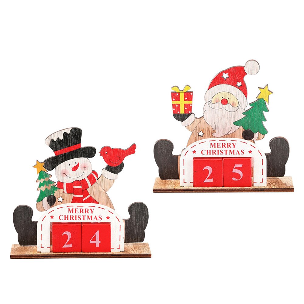 Adorable Santa Calendar Christmas Wooden Calendar Decor Desktop Reusable Perpetual DIY Calendar Block Photograph