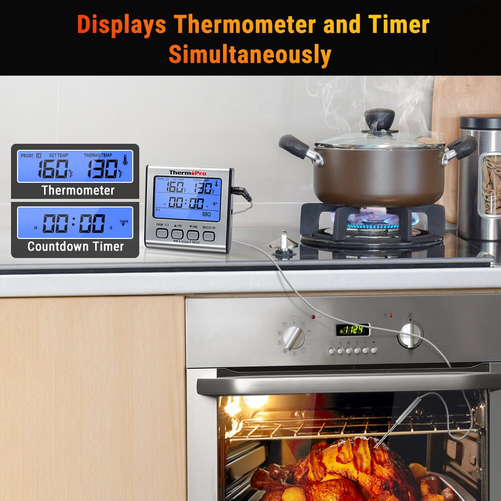 ThermoPro TP17 Dual Sonde Kochen Im Freien Fleisch Thermometer Großen Lcd-hintergrundbeleuchtung Essen Grill Thermometer mit Timer Modus für Raucher