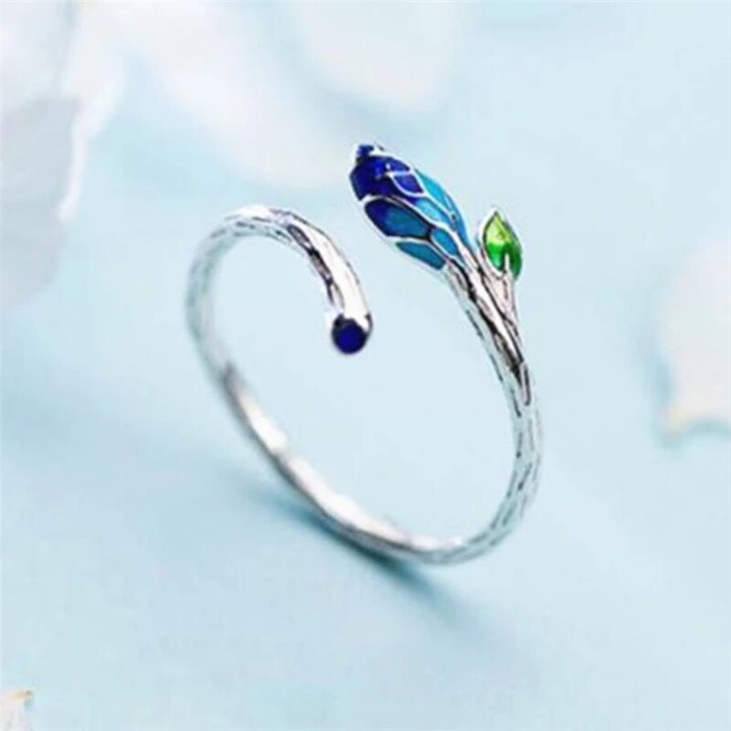 Cloisonne fiori gocciolamento smalto rami petali nuovi anelli di apertura ridimensionabili femminili 2022