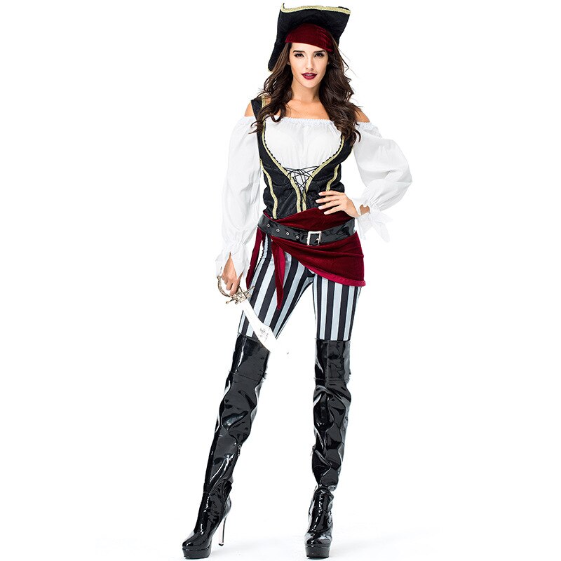 Adult Women Pirate Fancy Dress Halloween Party Hen Party Pirate Captain Buccaneer Caribbean Ladies Fantasia Costume: Default Title