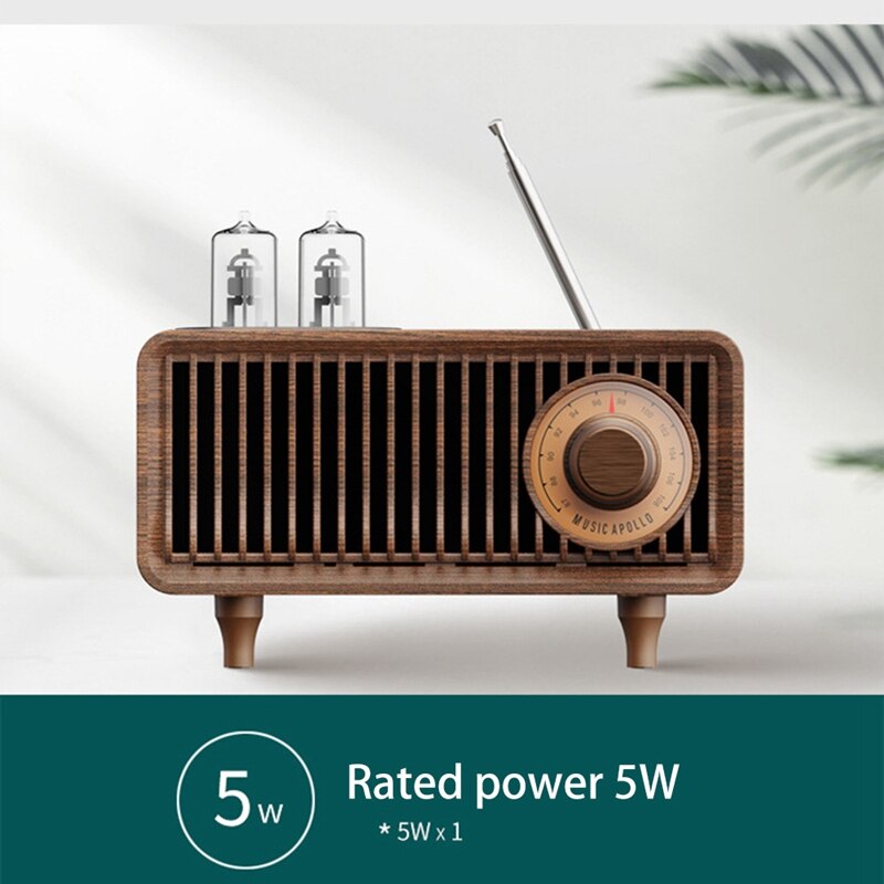 Wood Retro Radio Wireless Bluetooth Speaker Subwoofer Music Player With LED Light Support Handsfree TF Card U Disk