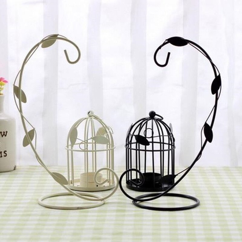 Portavelas jaula de pájaros de Metal candelabro de vela decoración de mesa de boda Vintage negro