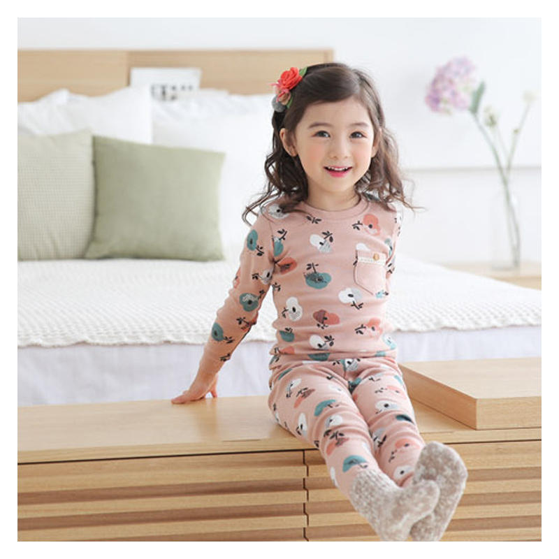 Børns langærmet blomsterprint undertøj piger pyjamas hjemmetøj fritidssæt nattøj nattøj