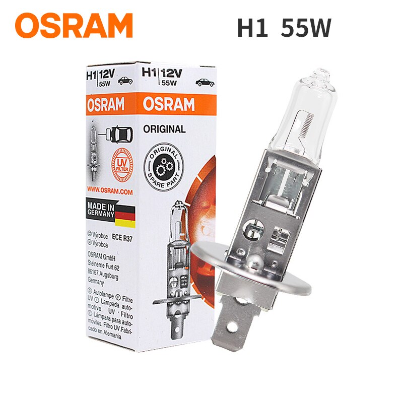 Osram  h1 h3 h4 h7 halogen bilpære forlygte fjernlys nærlys halogenlampe lang levetid 12v 55w biltilbehør: H1-64150