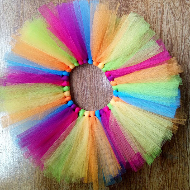 Rainbow Skirts 2pcs Baby Headdress flower+Tutu Rainbow Skirt Girls Photography Prop Outfit