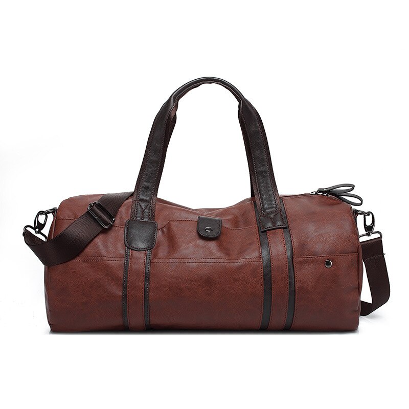 Sac de Sport cylindrique en cuir Pu souple pour hommes, sac de Sport, de Yoga, de voyage, à bandoulière, noir, marron: Marron