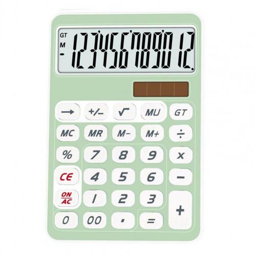 Large-Screen Display Financial Accounting Calculator 12 Digits ABS Portable Solar Office Computer Calculator: Green