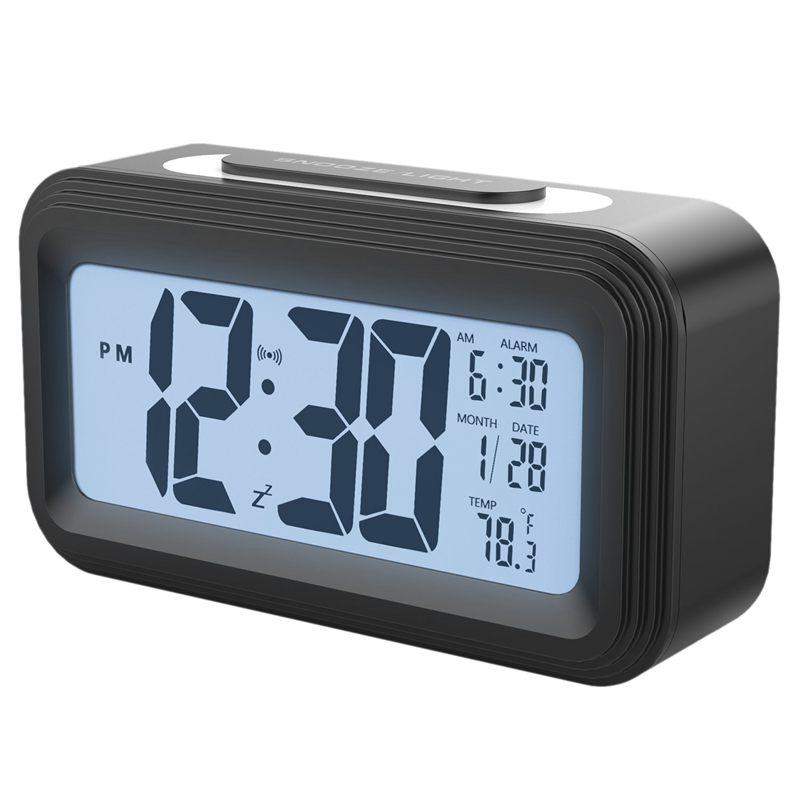 Baggrundsbelysning vækkeur med batteri, stort elektronisk display lcd digital vækkeur med alarm