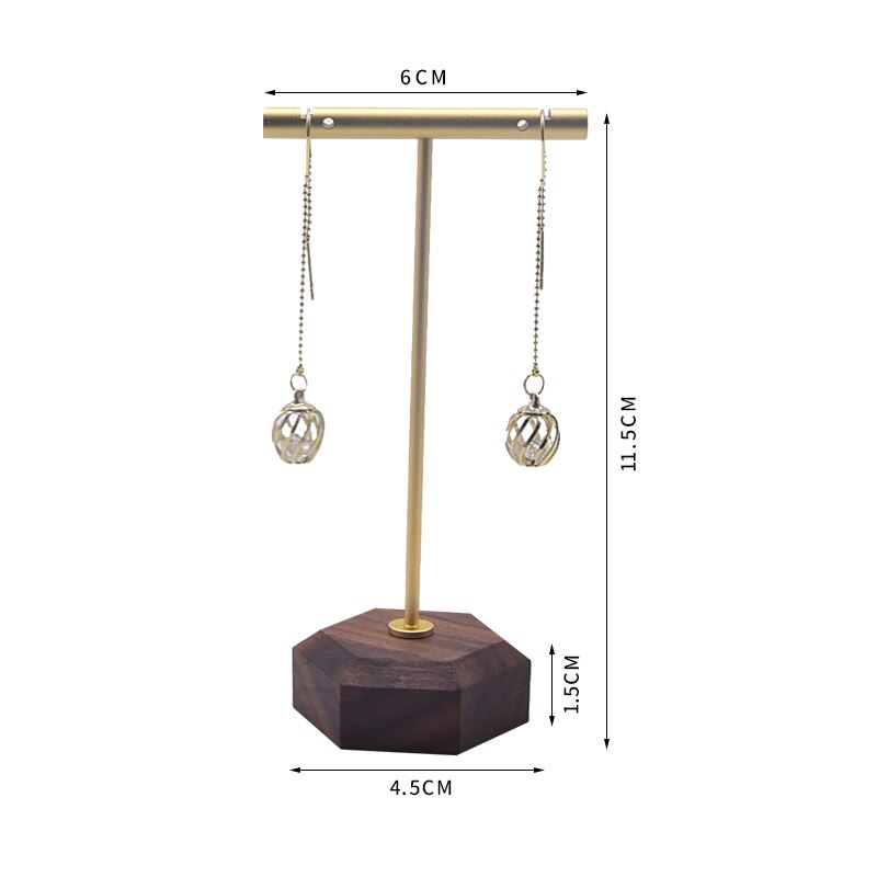 Smykker øreringe navle ring t-formet hængende display rack 3 stk / sæt forgyldt metal stativ øreringe arrangør holder counter showcase: Gylden trompet