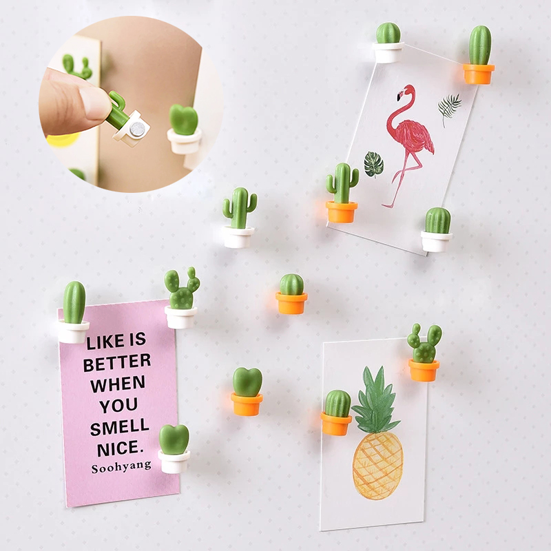 Tablero de mensajes de plantas suculentas en 3D, recordatorio para cocina, botón magnético, accesorios de decoración de Cactus, 6 unids/set por juego