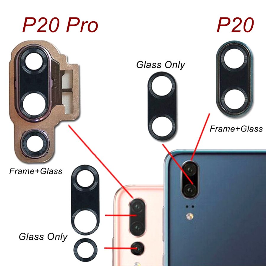 Lente de cámara trasera de cristal para Huawei P20 Lite P20 Pro, lente de cámara de cristal con Marco, bisel, anillo, cubierta, reemplazo adhesivo