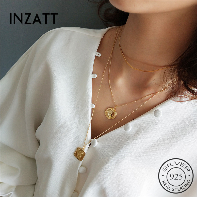 INZATT Boho Spiegel Cirkel Vierkante Rose Bloem Hanger Ketting 925 Sterling Zilveren Fijne Sieraden 45 cm of 55 cm Keten voor Vrouwen