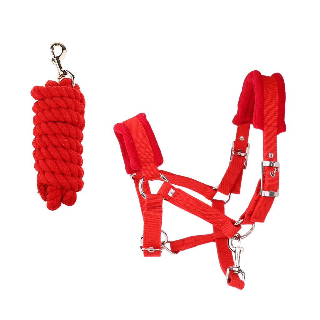 Soft Padded Adjustable Horse Head Collar Halter Middle Size Fits for 1.3-1.5m Height Horse and 2.5m Braided Horse Rope