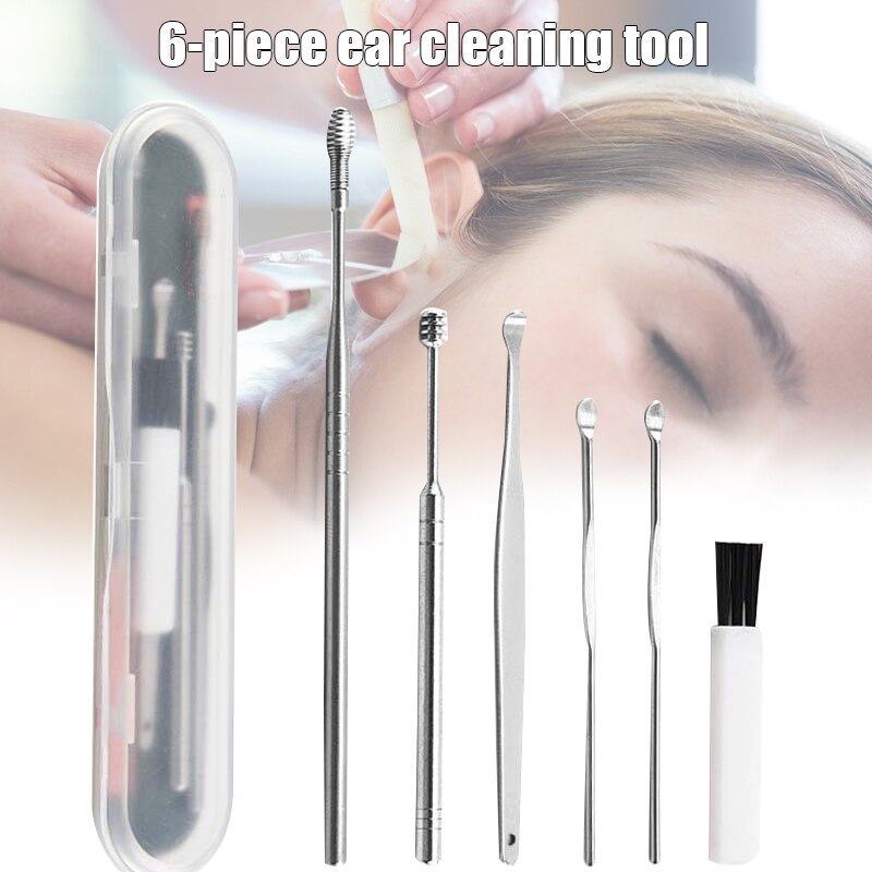 Good Healthy Ear Pick Ear Curette Cleaner Ear Wax Removal Tool Kit with Storage Box and Cleaning Brush Set of 6