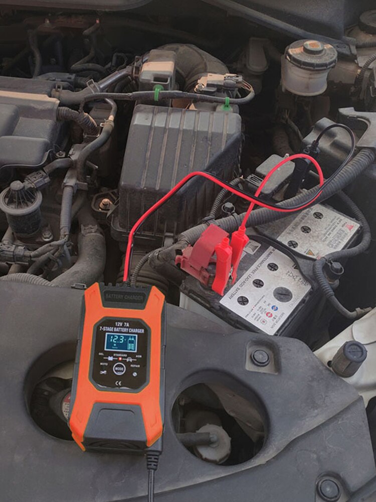 Motorcycle Car Battery Charger 12V 7A Pulse Repair LCD Battery Charger For Lead Acid Battery Agm Gel Wet Fast Charge