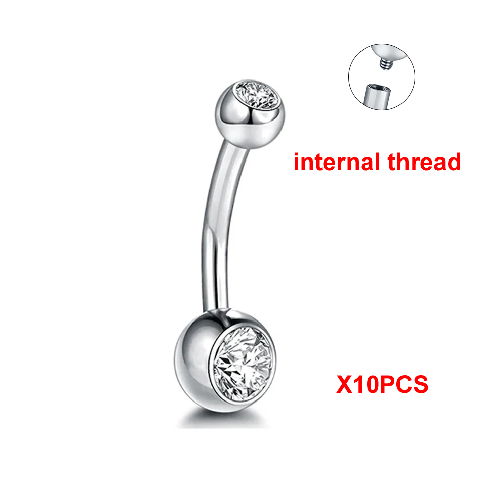 10 stks/partij G23 Titanium Navelpiercings Crystal Navel Barbell Ringen Buik Piercing Sieraden voor Sexy Vrouwen Navel Piercing 14G: YELLOW / Gerhodineerd
