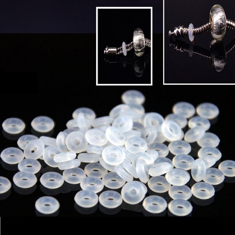 100 sztuk kolorowy wisiorek z koralikami silikonowe gumowe korki pierścienie Spacer Fit europejskie bransoletki DIY Making elastyczny 2mm otwór klip koralik
