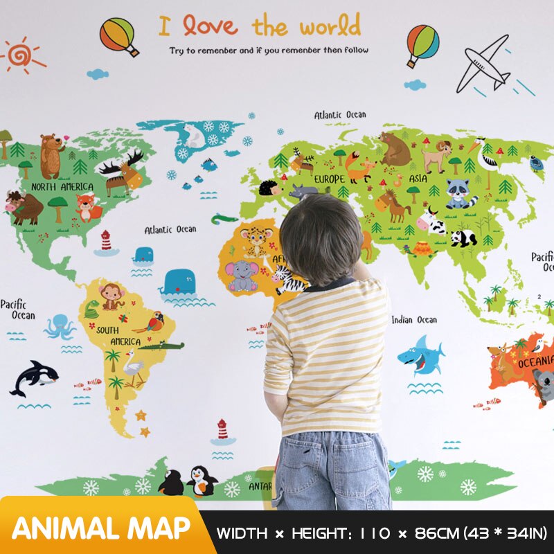 Karikatúra mapa sveta nálepka na stenu detská výzdoba izby výzdoba detskej izby samolepiace nálepky študijná výzdoba bytový dekor: B