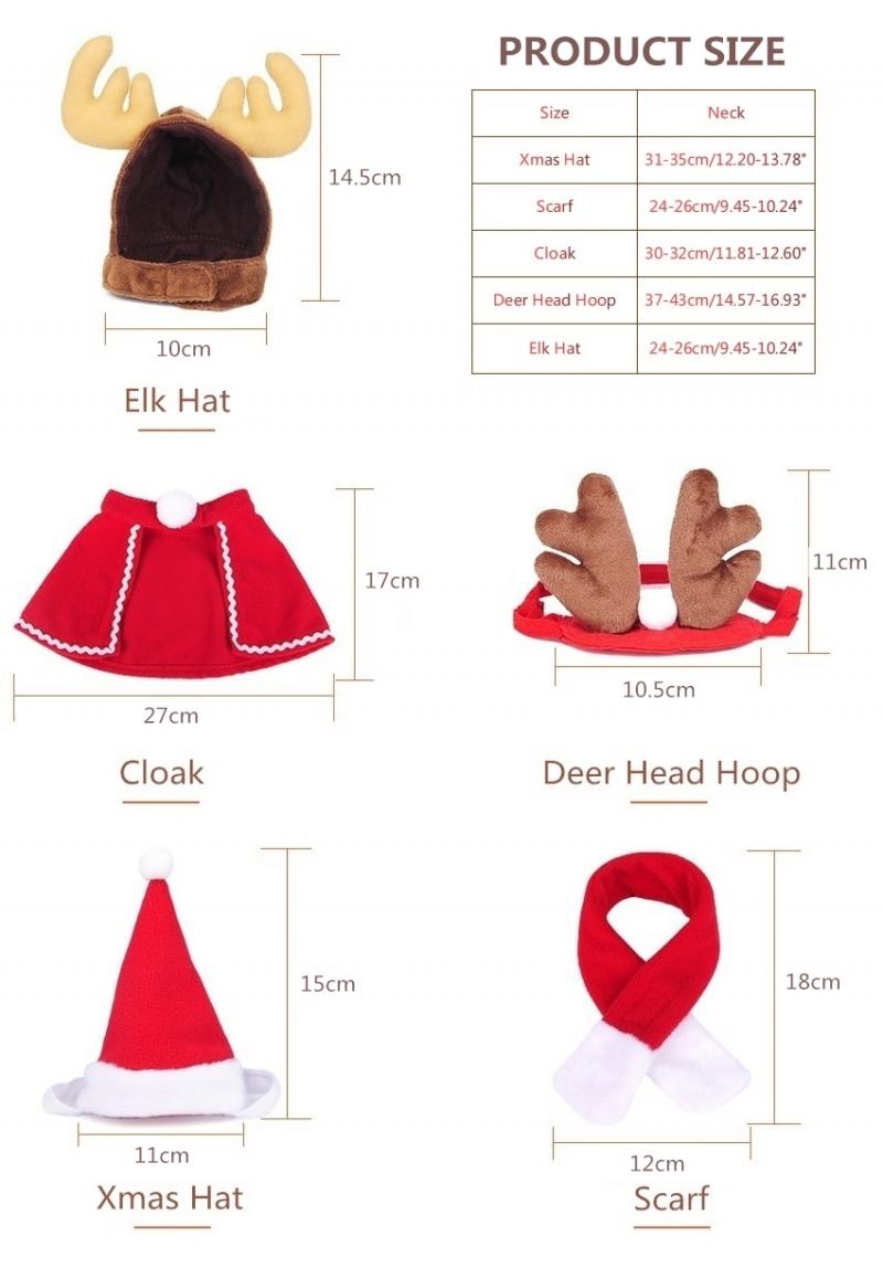 1pc kat hund jul hat tørklæde kappe hjortehoved bøjle elg hat tøjdragt bid-resistent jul sødt kæledyrstøj