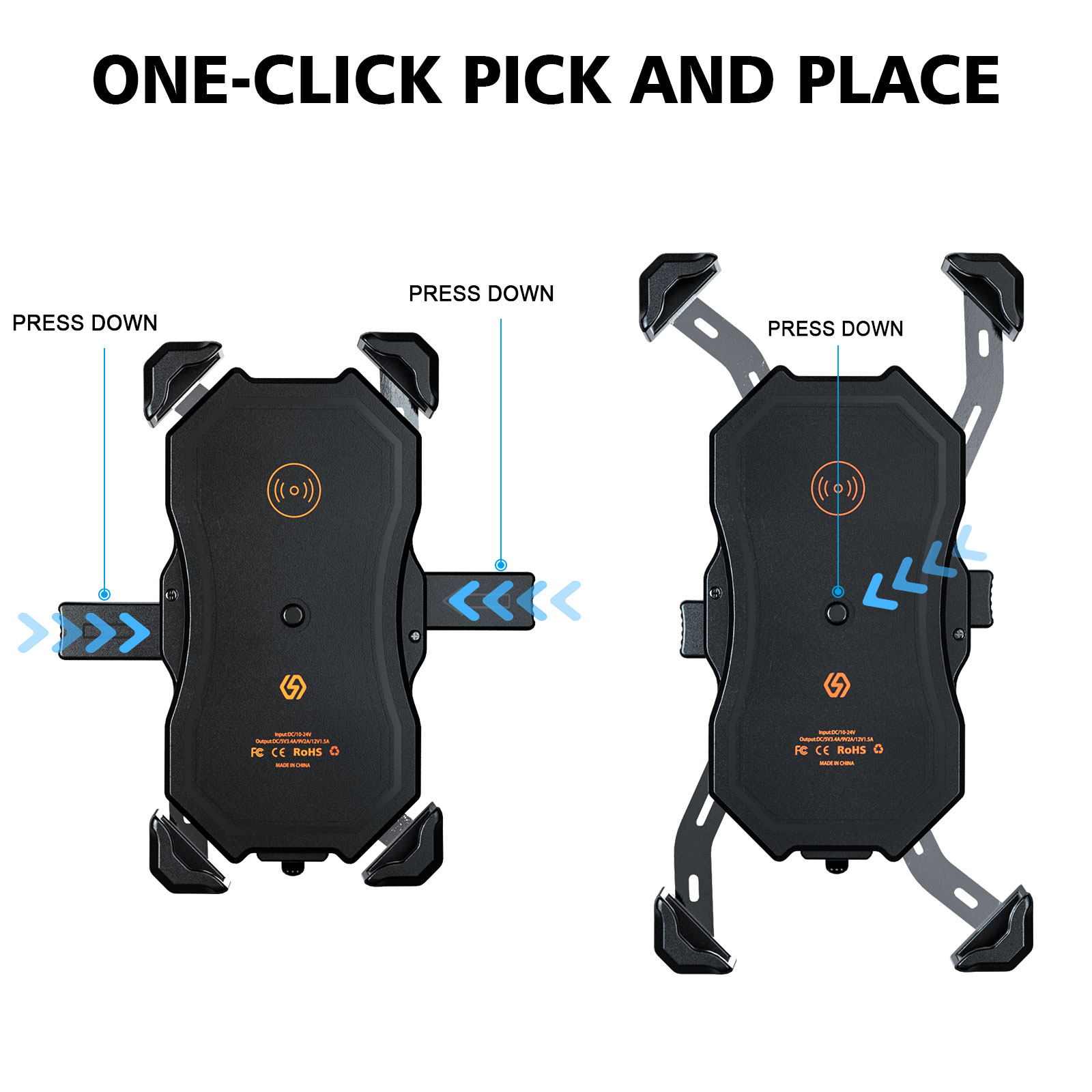 Soporte para teléfono móvil de motocicleta, cargador inalámbrico y cargador USB QC3.0, soporte de montaje en manillar de navegación GPS, carga inalámbrica Qi