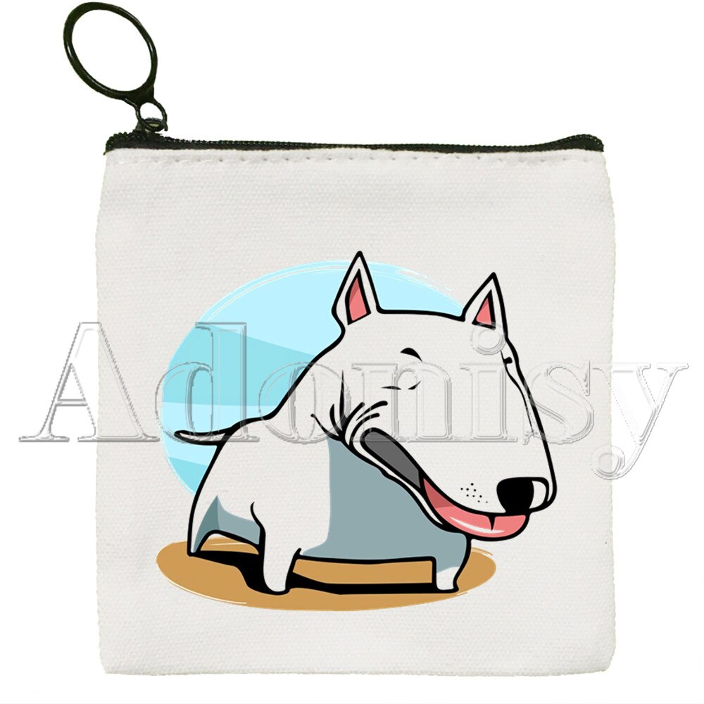 Bull Terrier borsa di tela borsa bianca pura, borsa con cerniera borsa portamonete pochette: P