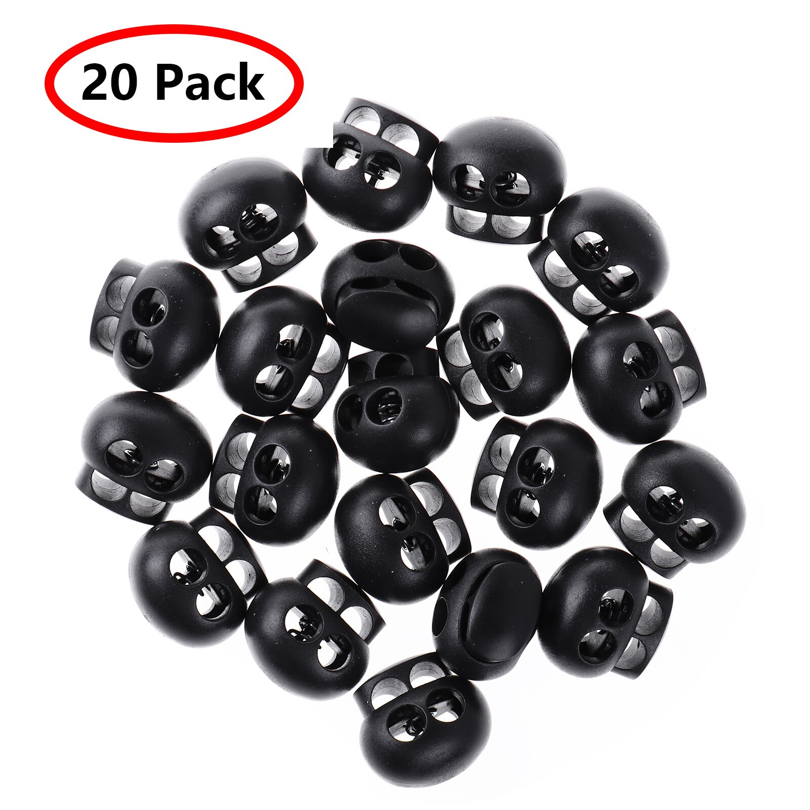 20/50Pcs Plastic Cord Lock End Stoppers Toggle Dubbele Gat Voorjaar Sluiting Varken Neus Knoppen Voor Kleding Lanyard bagage Schoenen: 20 Pcs Black