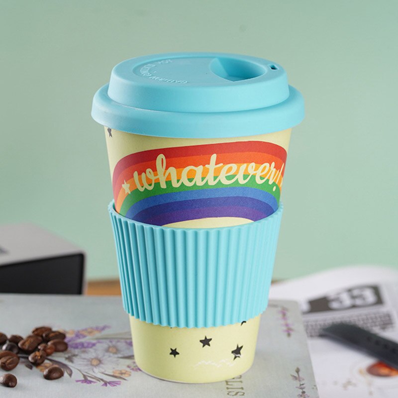Reusable Bamboo Fibre coffee Cups Eco Friendly Multi-colors 400ml Portable Coffee Tea Mugs Travel Mug With Lid: 06